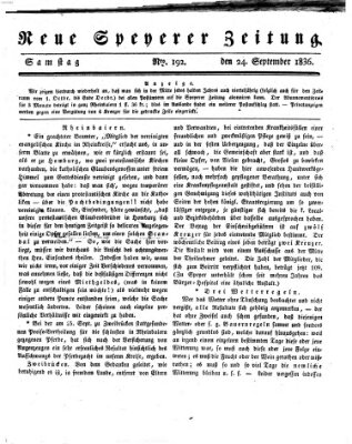 Neue Speyerer Zeitung Samstag 24. September 1836