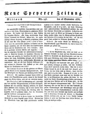 Neue Speyerer Zeitung Mittwoch 28. September 1836