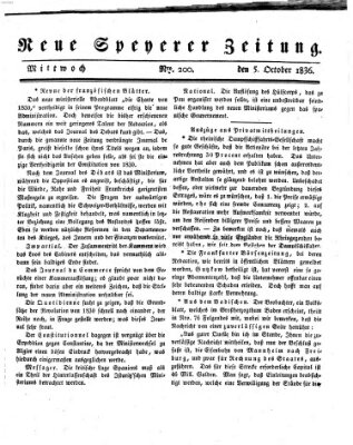 Neue Speyerer Zeitung Mittwoch 5. Oktober 1836