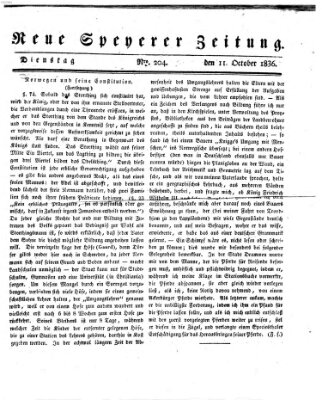 Neue Speyerer Zeitung Dienstag 11. Oktober 1836