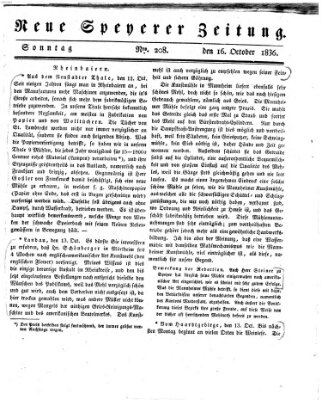 Neue Speyerer Zeitung Sonntag 16. Oktober 1836