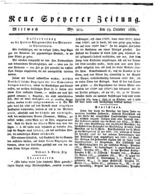 Neue Speyerer Zeitung Mittwoch 19. Oktober 1836