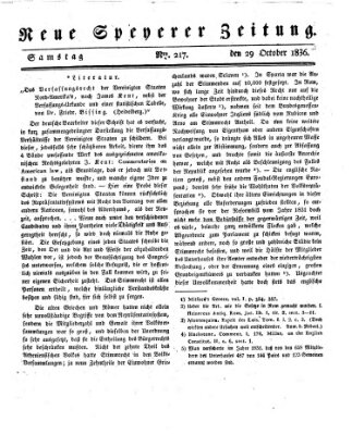 Neue Speyerer Zeitung Samstag 29. Oktober 1836