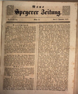 Neue Speyerer Zeitung Dienstag 3. Januar 1837