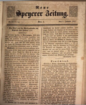 Neue Speyerer Zeitung Samstag 7. Januar 1837