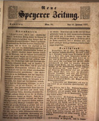 Neue Speyerer Zeitung Samstag 14. Januar 1837