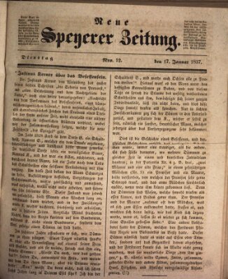 Neue Speyerer Zeitung Dienstag 17. Januar 1837