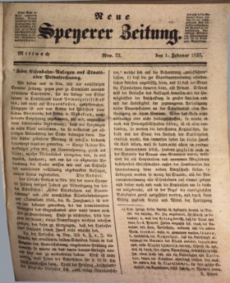 Neue Speyerer Zeitung Mittwoch 1. Februar 1837