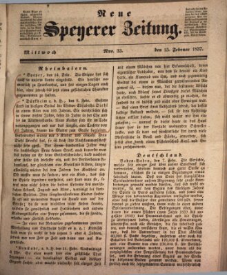 Neue Speyerer Zeitung Mittwoch 15. Februar 1837