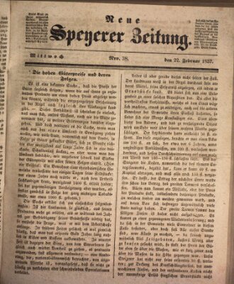 Neue Speyerer Zeitung Mittwoch 22. Februar 1837