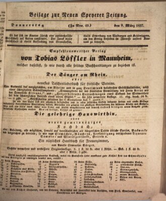 Neue Speyerer Zeitung Donnerstag 9. März 1837