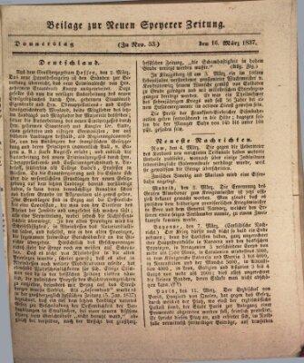 Neue Speyerer Zeitung Donnerstag 16. März 1837