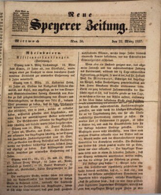 Neue Speyerer Zeitung Mittwoch 22. März 1837