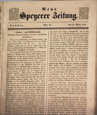 Neue Speyerer Zeitung Samstag 25. März 1837