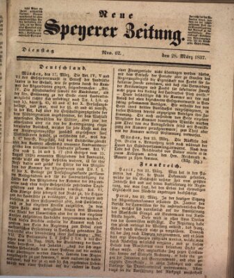 Neue Speyerer Zeitung Dienstag 28. März 1837