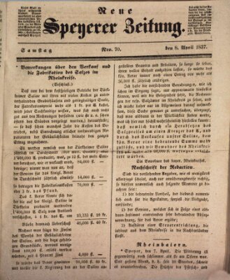 Neue Speyerer Zeitung Samstag 8. April 1837