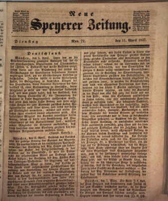 Neue Speyerer Zeitung Dienstag 11. April 1837