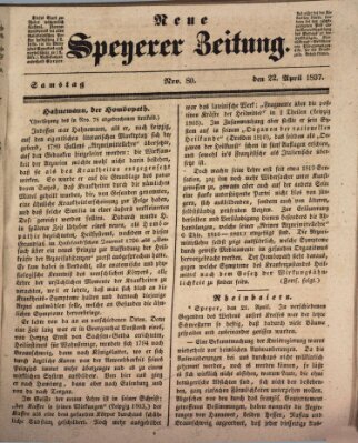 Neue Speyerer Zeitung Samstag 22. April 1837