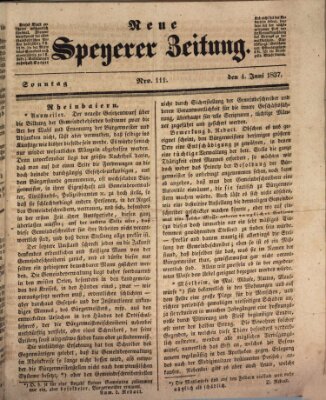 Neue Speyerer Zeitung Sonntag 4. Juni 1837