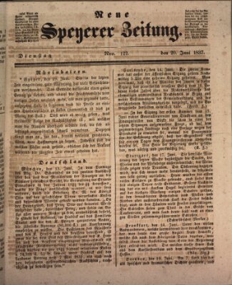 Neue Speyerer Zeitung Dienstag 20. Juni 1837