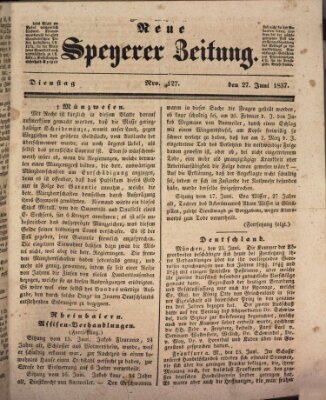 Neue Speyerer Zeitung Dienstag 27. Juni 1837