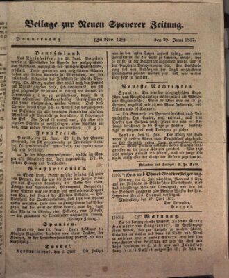 Neue Speyerer Zeitung Donnerstag 29. Juni 1837