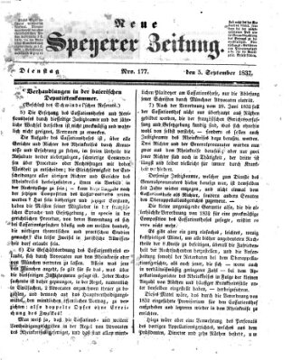 Neue Speyerer Zeitung Dienstag 5. September 1837