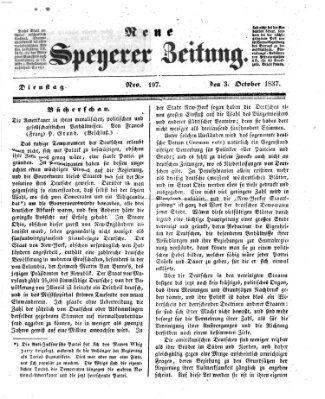 Neue Speyerer Zeitung Dienstag 3. Oktober 1837