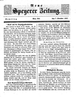 Neue Speyerer Zeitung Samstag 7. Oktober 1837