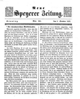 Neue Speyerer Zeitung Sonntag 8. Oktober 1837