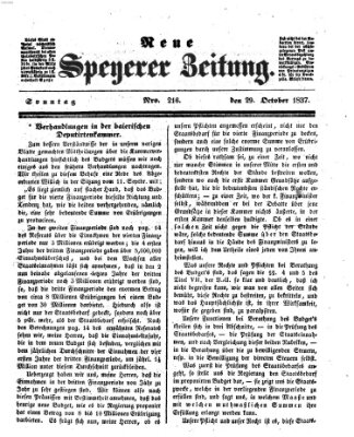 Neue Speyerer Zeitung Sonntag 29. Oktober 1837