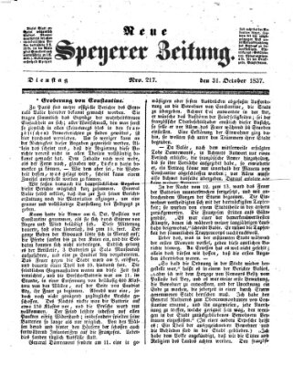 Neue Speyerer Zeitung Dienstag 31. Oktober 1837