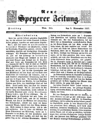 Neue Speyerer Zeitung Freitag 3. November 1837