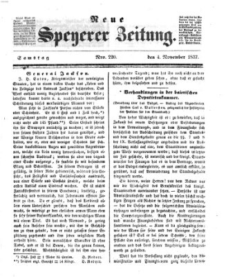 Neue Speyerer Zeitung Samstag 4. November 1837