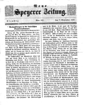 Neue Speyerer Zeitung Dienstag 7. November 1837