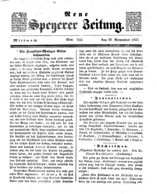 Neue Speyerer Zeitung Mittwoch 22. November 1837