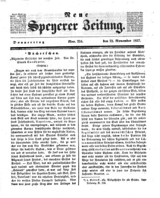 Neue Speyerer Zeitung Donnerstag 23. November 1837