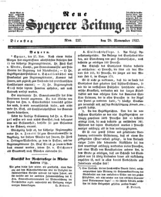 Neue Speyerer Zeitung Dienstag 28. November 1837