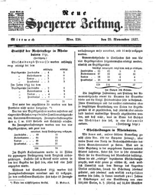 Neue Speyerer Zeitung Mittwoch 29. November 1837