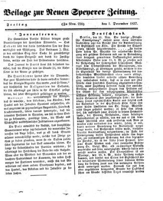 Neue Speyerer Zeitung Freitag 1. Dezember 1837