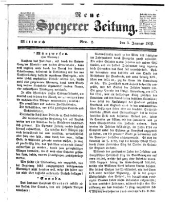 Neue Speyerer Zeitung Mittwoch 3. Januar 1838