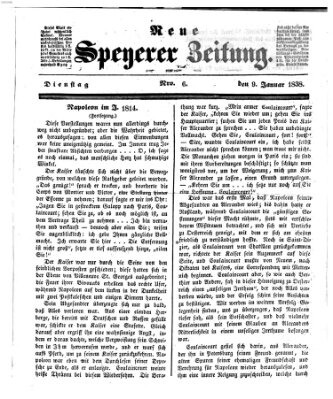 Neue Speyerer Zeitung Dienstag 9. Januar 1838