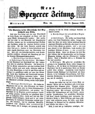 Neue Speyerer Zeitung Mittwoch 31. Januar 1838