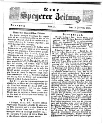 Neue Speyerer Zeitung Dienstag 13. Februar 1838