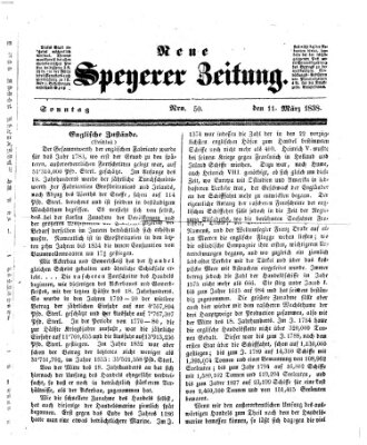 Neue Speyerer Zeitung Sonntag 11. März 1838