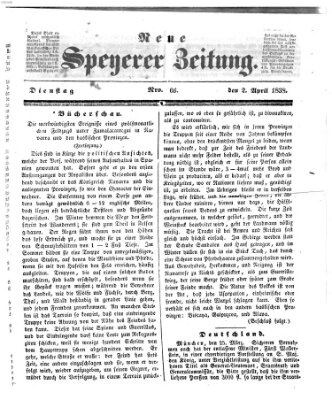 Neue Speyerer Zeitung Montag 2. April 1838