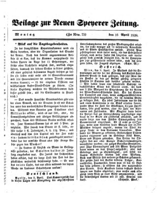 Neue Speyerer Zeitung Montag 16. April 1838