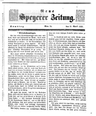 Neue Speyerer Zeitung Samstag 21. April 1838