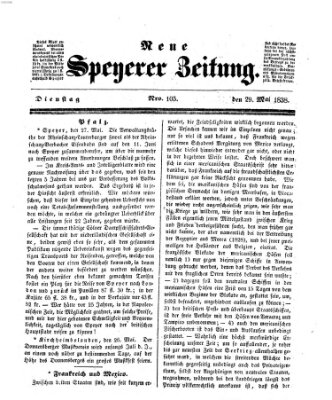 Neue Speyerer Zeitung Dienstag 29. Mai 1838