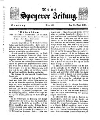 Neue Speyerer Zeitung Samstag 30. Juni 1838